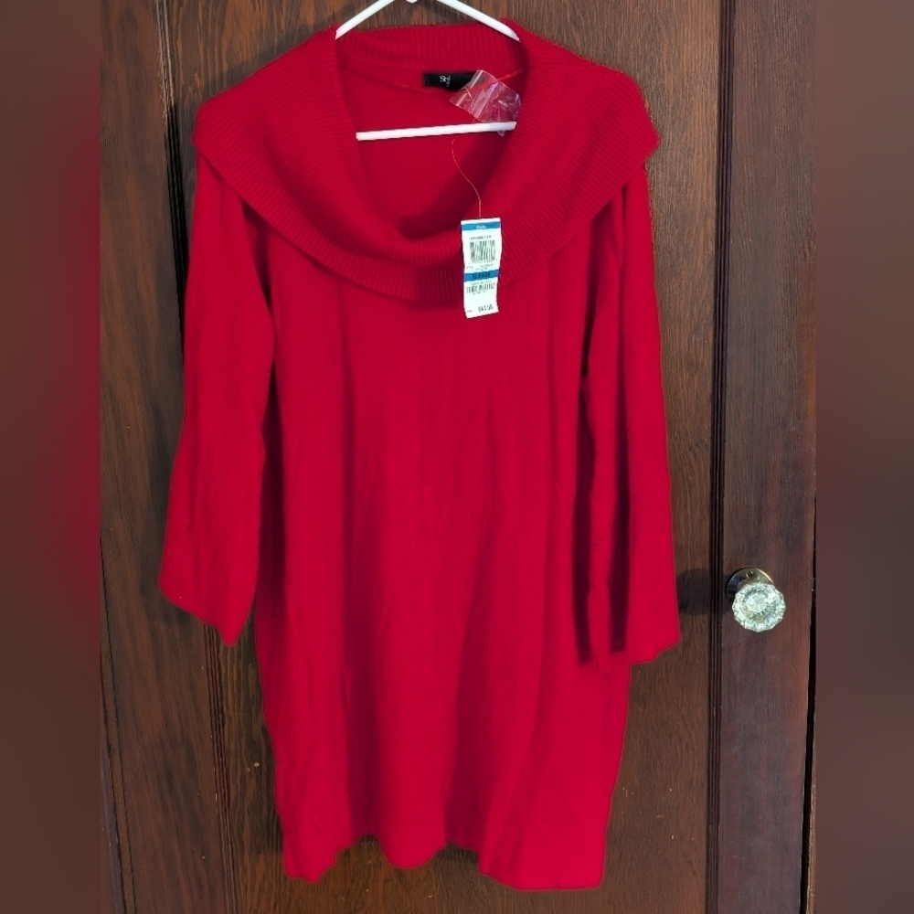 New With Tags Style & Co Red 3/4 Sleeve Cowl Neck Tunic Sweater Size XL